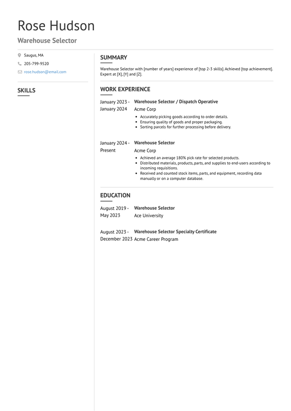 10 Warehouse Order Selector Resume Samples Templates For 2025 10 Warehouse Order Selector Resume Samples Templates For 2025