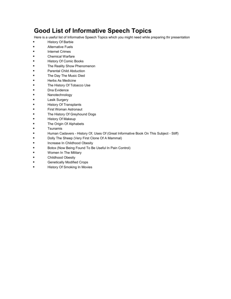 125 Informative Speech Topics 3 Docx Below You Will Find A List Of 125 Informative Speech Topics 3 Docx Below You Will Find A List Of