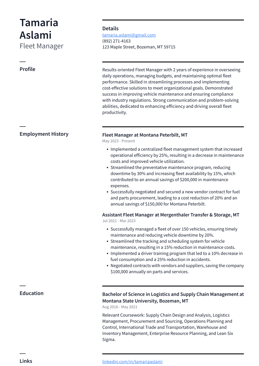 3 Successful Fleet Manager Resume Examples And Writing Tips For 2024