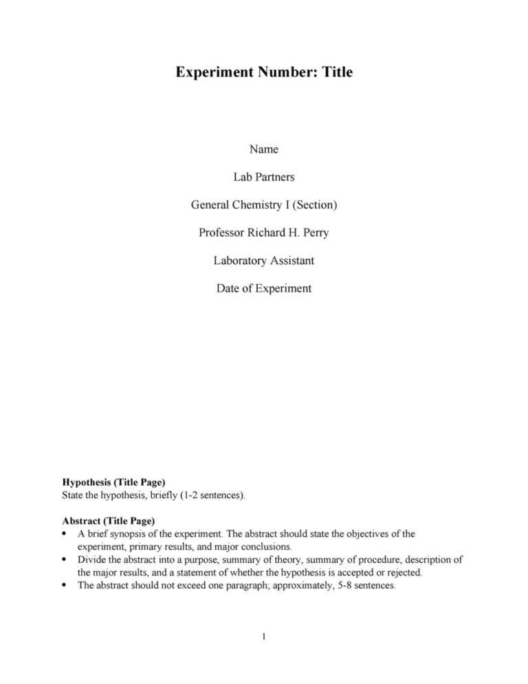 Chemistry I Honors Lab Report Format With Lab Report Template Chemistry Chemistry I Honors Lab Report Format With Lab Report Template Chemistry