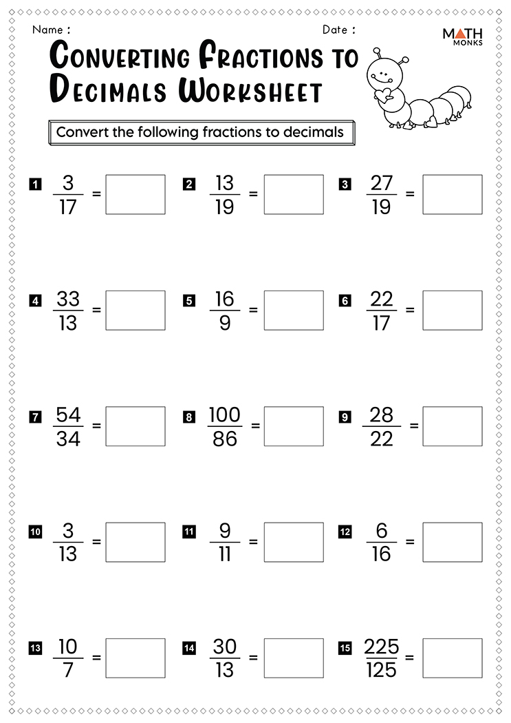 Converting Fractions To Decimals Converting Fractions To Decimals