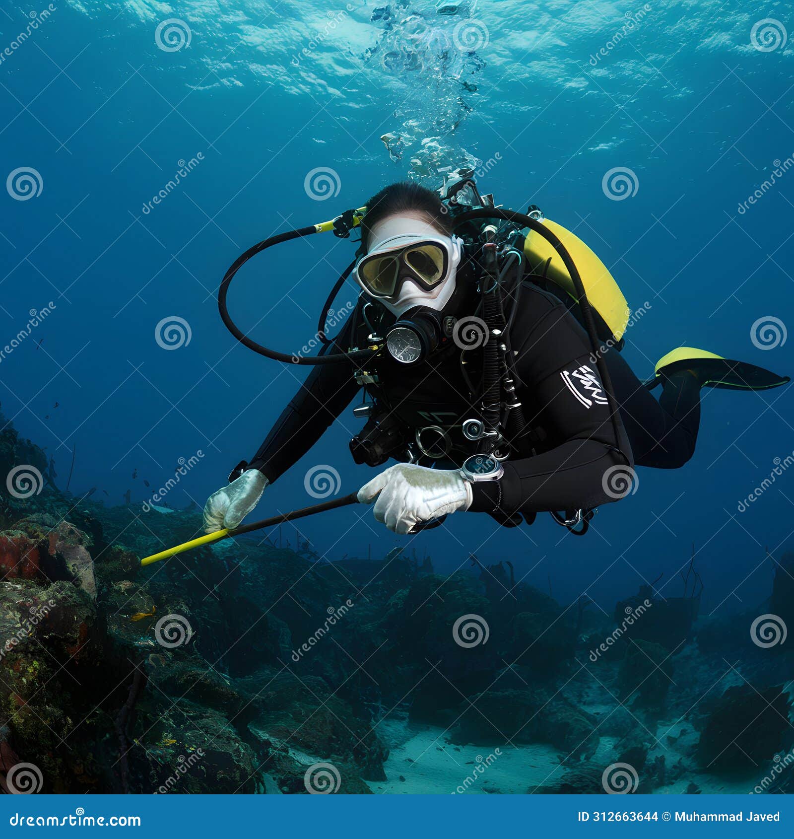 Deep Sea Diver Explores Ocean Depths Discovering Marine Life And Deep Sea Diver Explores Ocean Depths Discovering Marine Life And