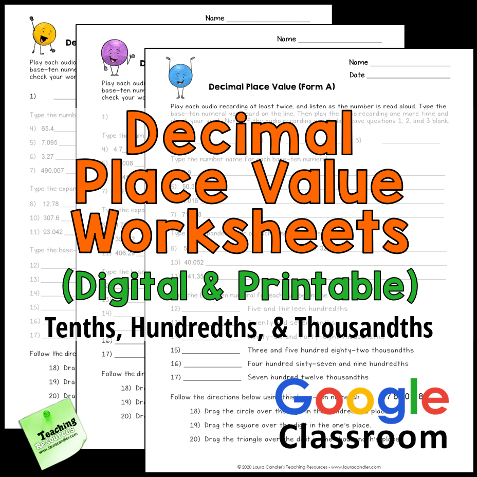 Determining Place And Value Of Decimal Numbers From Thousandths To
