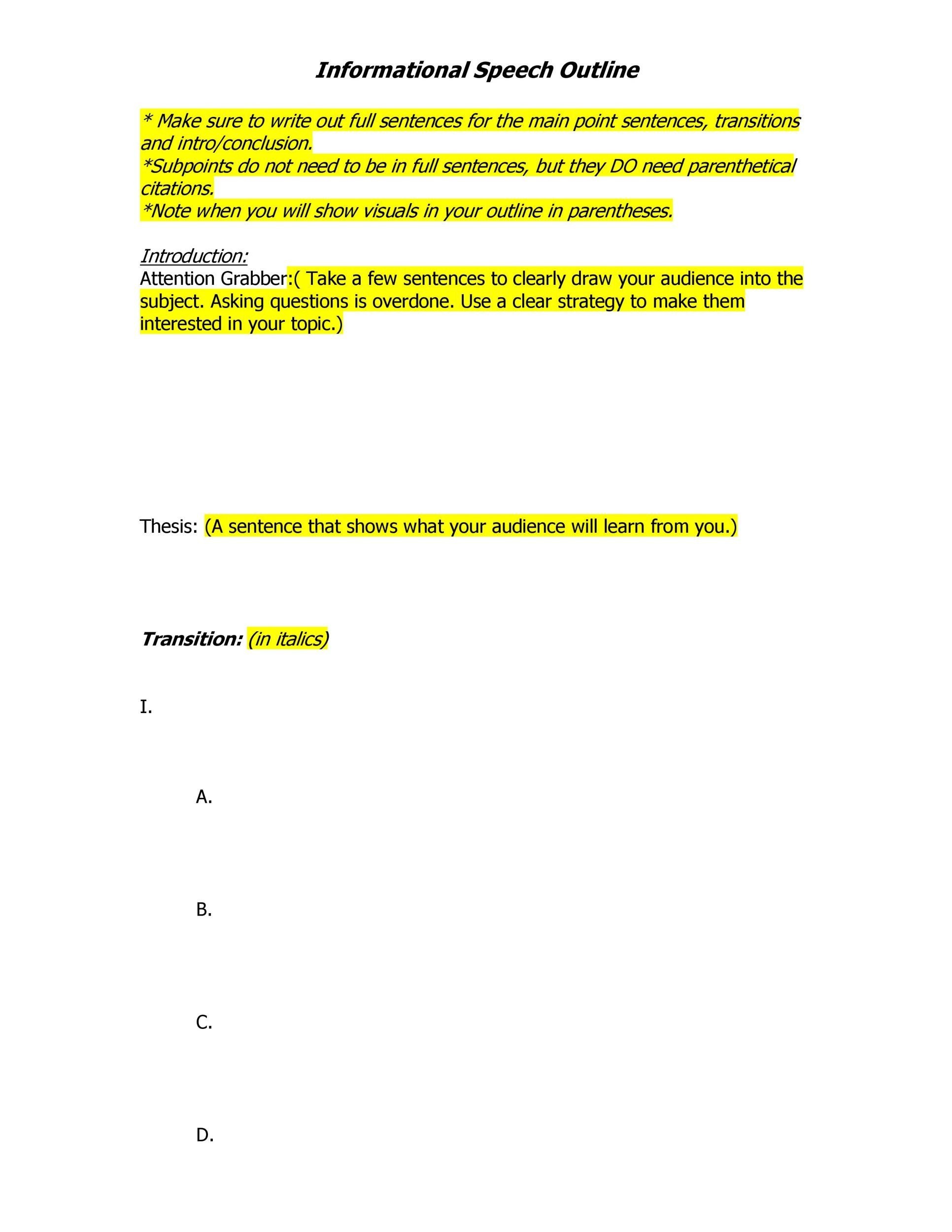 Free Printable Informative Speech Outline Templates Pdf Word Example Free Printable Informative Speech Outline Templates Pdf Word Example