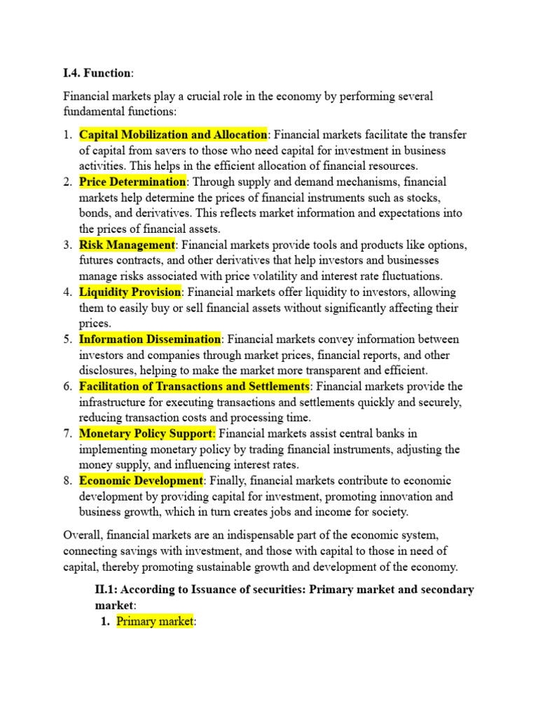Function Of Financial Market Function Of Financial Market