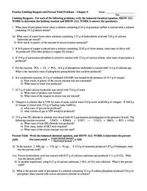 Limiting Reagent And Percent Yield Practice Problems Fill And Sign Limiting Reagent And Percent Yield Practice Problems Fill And Sign