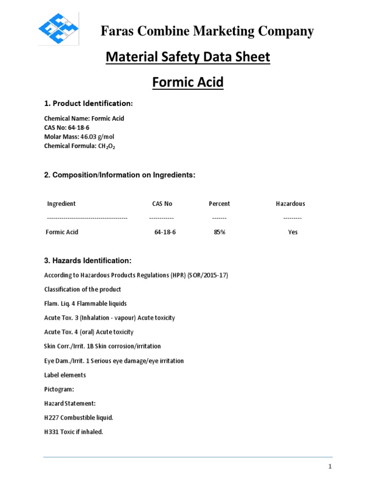 Material Safety Data Sheet Formic Acid
