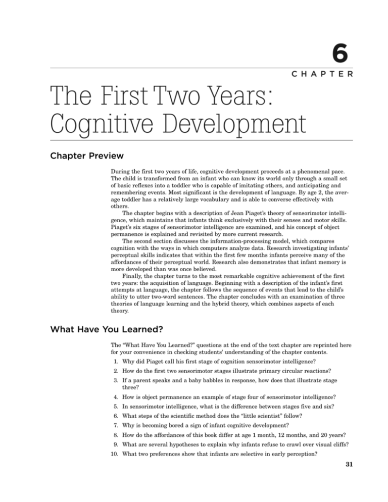 The First Two Years Cognitive Development Charles A Guigno M A